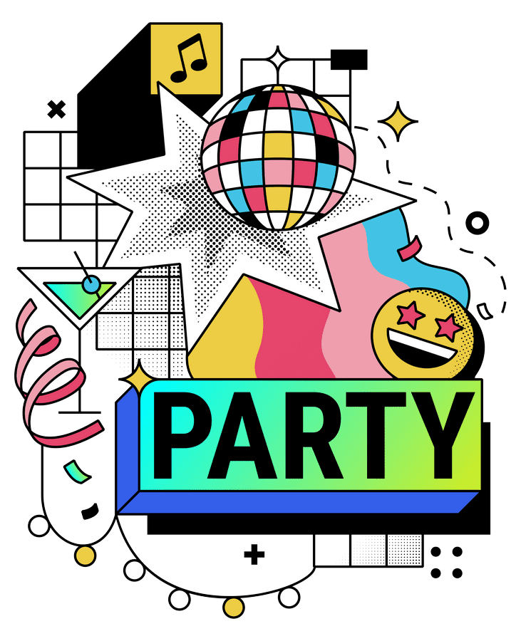 Club party with music, lights, and great atmosphere.