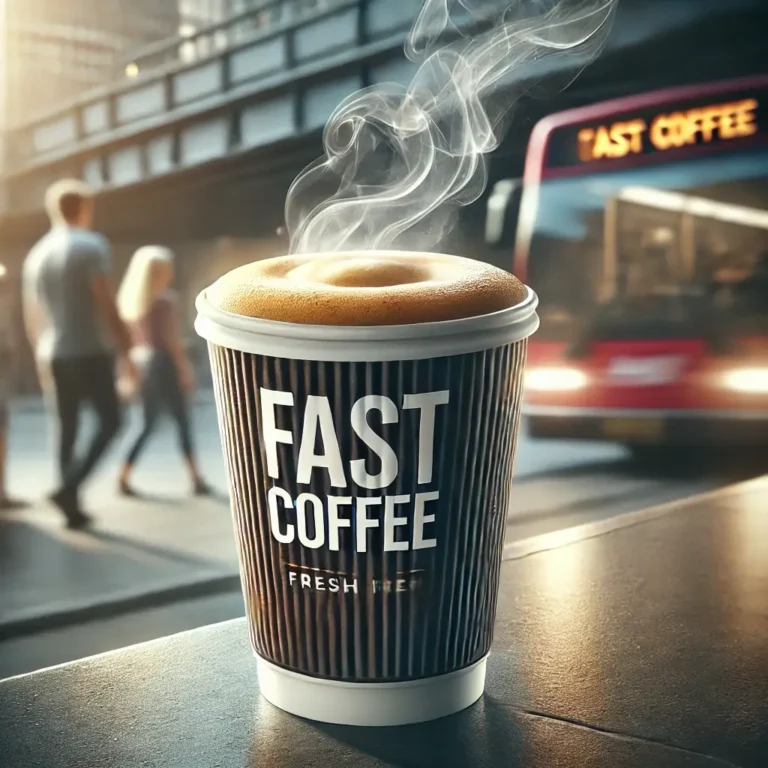 Two people meeting for a quick coffee in a cozy café, smiling and chatting. A casual neighborhood meetup over coffee – perfect for spontaneous connections through HobiZo.